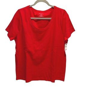 Talbots Womens Ribbed Knit Short Sleeve Scoop Neck Shirt Red Size 2X‎ Plus NWT